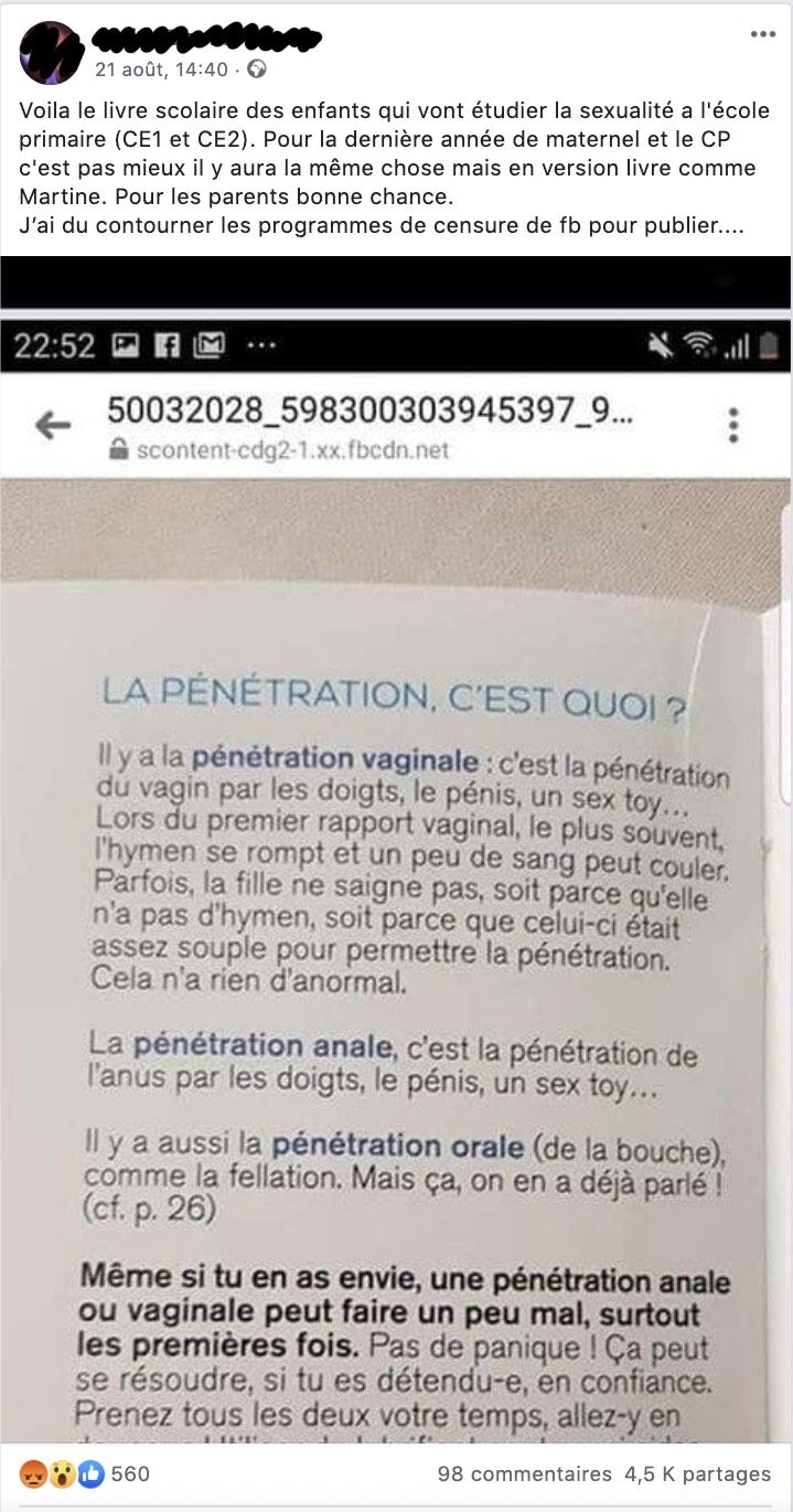 Non, les CE1 et CE2 ne vont pas étudier un livre sur la pénétration anale  et vaginale (lien signalé sur Facebook) – Libération