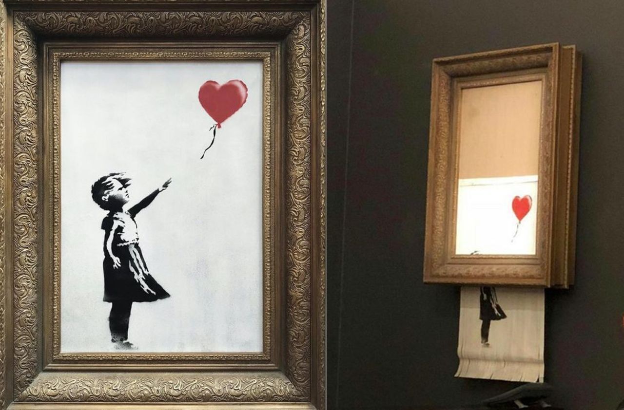 Banksy : sa toile s'autodétruit en pleine vente aux enchères